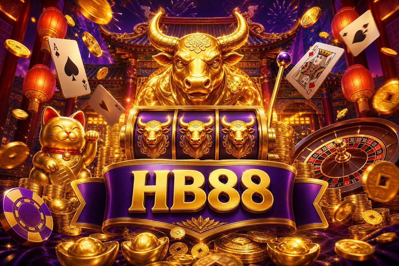Ảnh bìa Fortune Ox trên HB88 với biểu tượng chú bò vàng và các ô quay